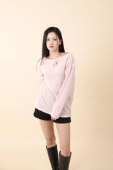 ルーズフィットコサージュニット Pink