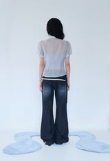 SHIRRING SHEER BLOUSE MISTY BLUE