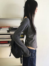 Tiwar ribbed color raglan long sleeve T-shirt