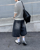 Windy Buckle Stripe Collar Short Sleeve Knit