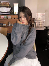 Mayo Pocket Loose Fit High Neck Knit Cardigan