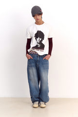 ユニセックス ヒューマンプリントクロップTシャツ (ホワイト)