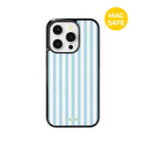 【MADE】パステル ストライプ スカイブルー アイフォン ケース [Glossy Glass/Magsafe]