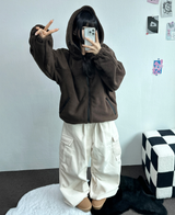 オーバーフィットフリースジップアップ💛🤎🖤 - 3カラー