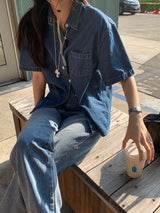 [MADE] DITZ HALF DENIM SHIRT