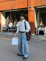 Indigo curved denim pants