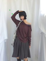 フェミニンフラットネックロングTシャツ