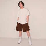 flower turn-up shorts_brown