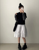 Midu Back Banding Pin Tuck Shirring A-Line Midi Skirt