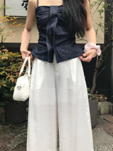 ミル バック バンディング ワイド ピンタック ロング パンツ