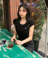 STITCH LINE CROP HALF T-SHIRT [4color]
