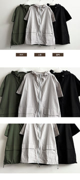Hari boxy fit string cooling short-sleeved hooded zip-up jumper