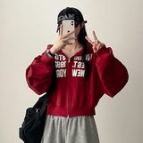 New York Lettering Two Way Cropped Hooded Zip-Up