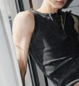 Distressed Henley Muscle Tank
