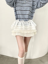 1460. Frill lace ribbon layered cover sk (4color)
