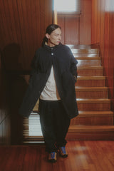 WASHED NYLON HOODED COAT NAVY