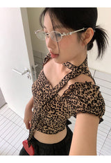 スカーフレオパードスクエアネック半袖Tシャツ