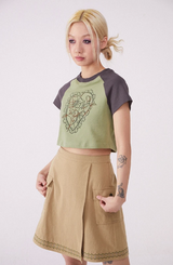 コントラストカラーラウンドネックラグラン半袖Tシャツ