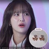 [CHUU Piercing] ハートクリスタル&リボンピアス - ローズゴールド