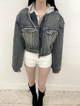 1438. Denim padding hood zip-up (2color)