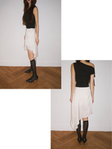 silk unbalanced wrap midi skirt