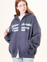 UNISEX Two-Tone Blur Emborogo Hood Zip-Up Navy (FCF1ZP323M)