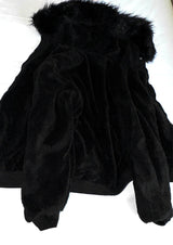 【limited price】Deep Black Semi-Crop Fur Silver Winter Jumper Jacket - Deep Black 