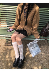 クラシックチェッカードブラウンロングスリーブシャツ