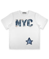 デニムパッチグラフィックTシャツ_ホワイト