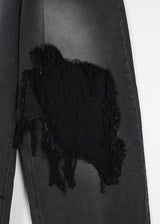 LACE DAMAGE BLACK DENIM