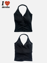VネックホルターネックパッドスリーブレスTシャツ