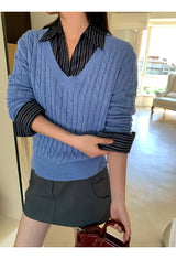 ツイスティドVネック長袖ニット