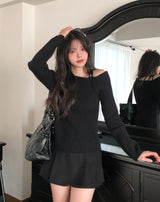 Eden Ribbon Strap Unbalanced Shoulder Ribbed Knit