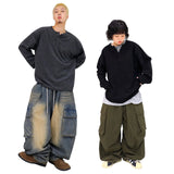 オーバーワッフルヘンリーネック長袖Tシャツ