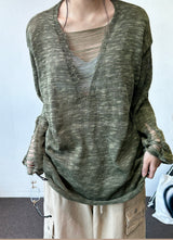 Drip Drape Distressed Mesh Loose Knit Sweater 4color
