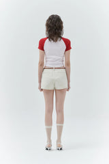 KIRSH PLAIN COLOR MIX RAGLAN CROP T-SHIRT - RED   
