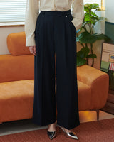 TAILORED DOUBLE PLEATED SLACKS [NAVY]