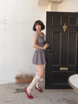 GINGHAM CHECK RIBBON MINI DRESS
