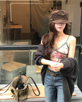 vintage olive cotton & leather L bag