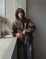 Bolt piping crack leather jacket