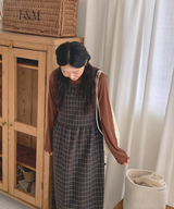 Brownie checkered bustier long skirt sleeveless autumn winter guest look date look 