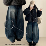 Jian Curve Slit Baggy Balloon Wide Denim Pants