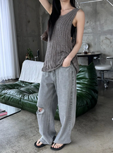 Gray washed damage wide pants