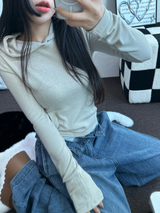 スリム💕 ロングスリーブTシャツクロッピードフーディー🖤🩶🧸4カラー