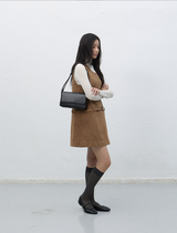 suede belted one-piece - dark beige  