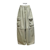 (2color) Detachable 2-Way Cargo Wide Half Cotton Pants