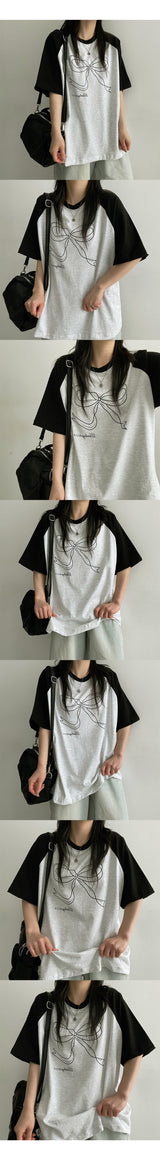 リボンラグランショートスリーブドtシャツ
