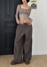 PLUMP CHECK SHIRRING TEE