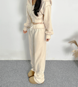 (ZIP-UP & PANTS SET!) 4 COLORS THICK FLEECE RIBBED CROPPED TRAINING ZIP-UP
