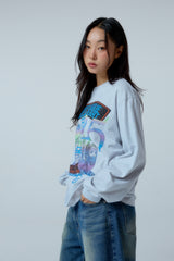 Street league artwork damage washing over-crop fit long sleeve (Melange)